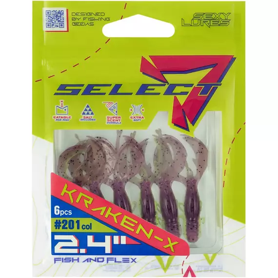 Силікон Select Kraken-X SE 2.4" #201 (6шт/уп), Довжина силікону: 2.4" (6.1 см), Колір силікону: 201, фото , изображение 2